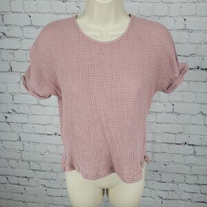 Decjuba Muted Pink 100% Cotton Muslin Short Cuffed Sleeve Top Size Small S